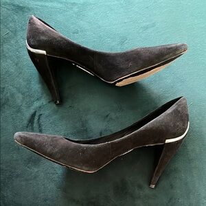 Elie Tahari Vintage Black Suede Heels with Silver Accent Size 7.5